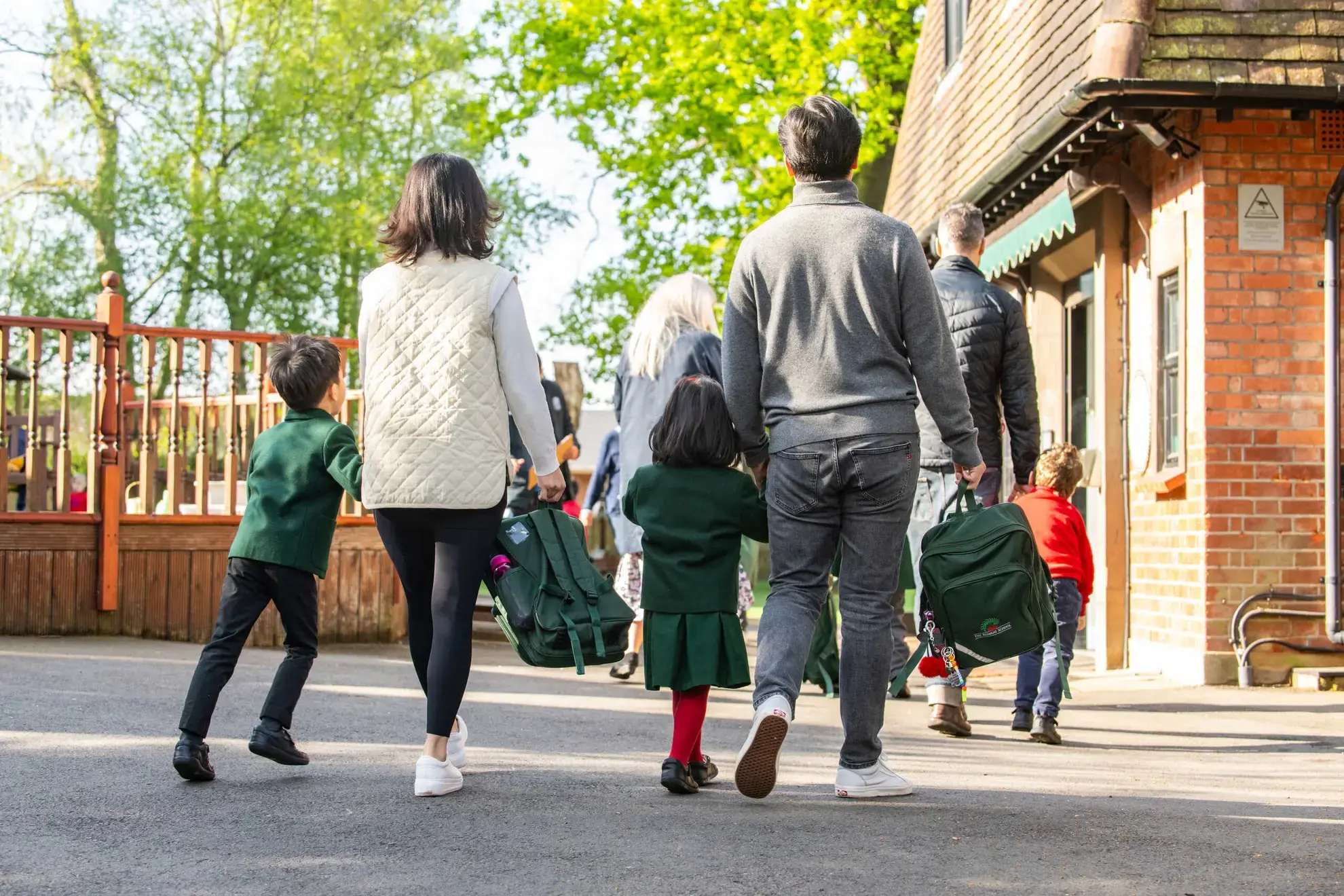 Students and parents arriving at school