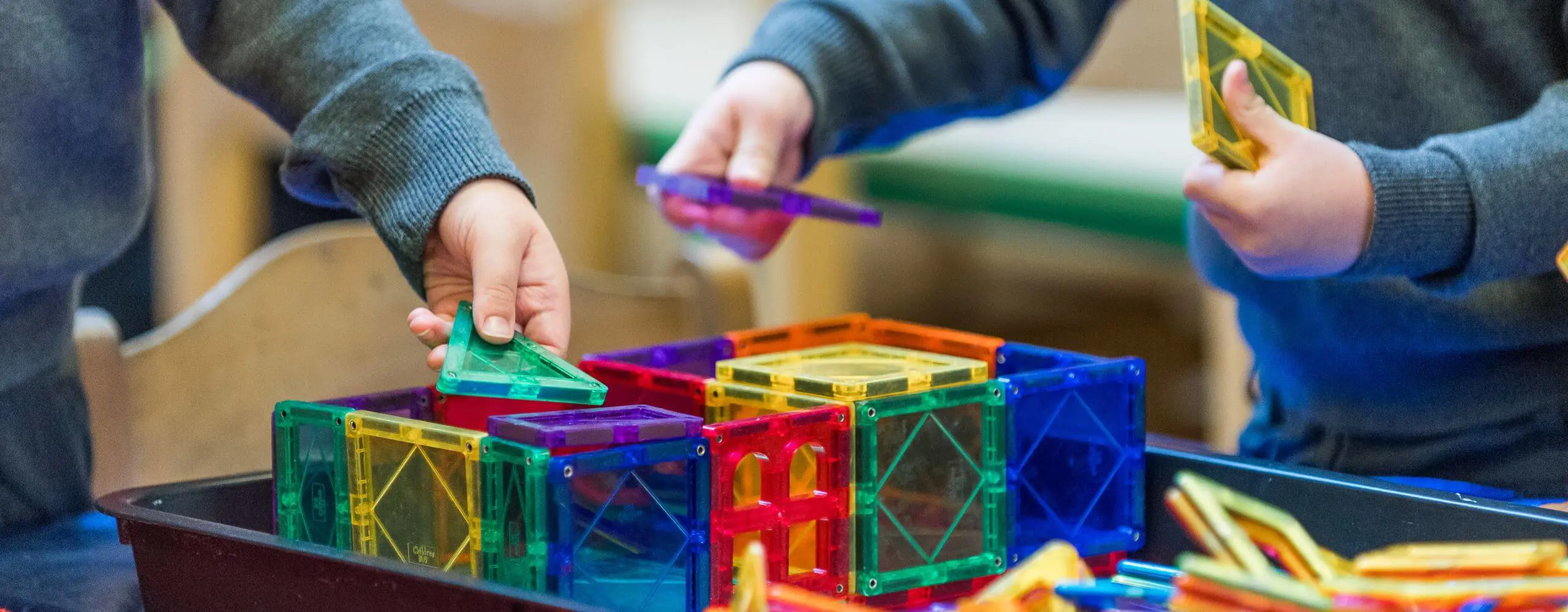Shrewsbury House Pre-Prep students playing with magnetic construction blocks
