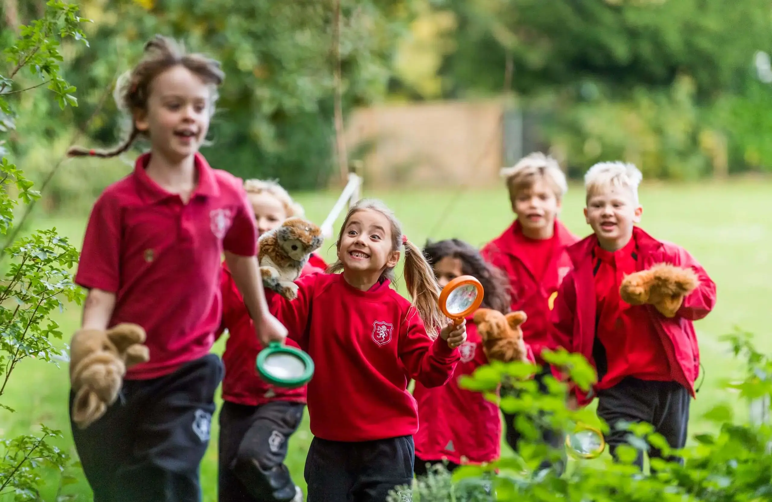 Shrewsbury House Pre-Prep students running to forest school