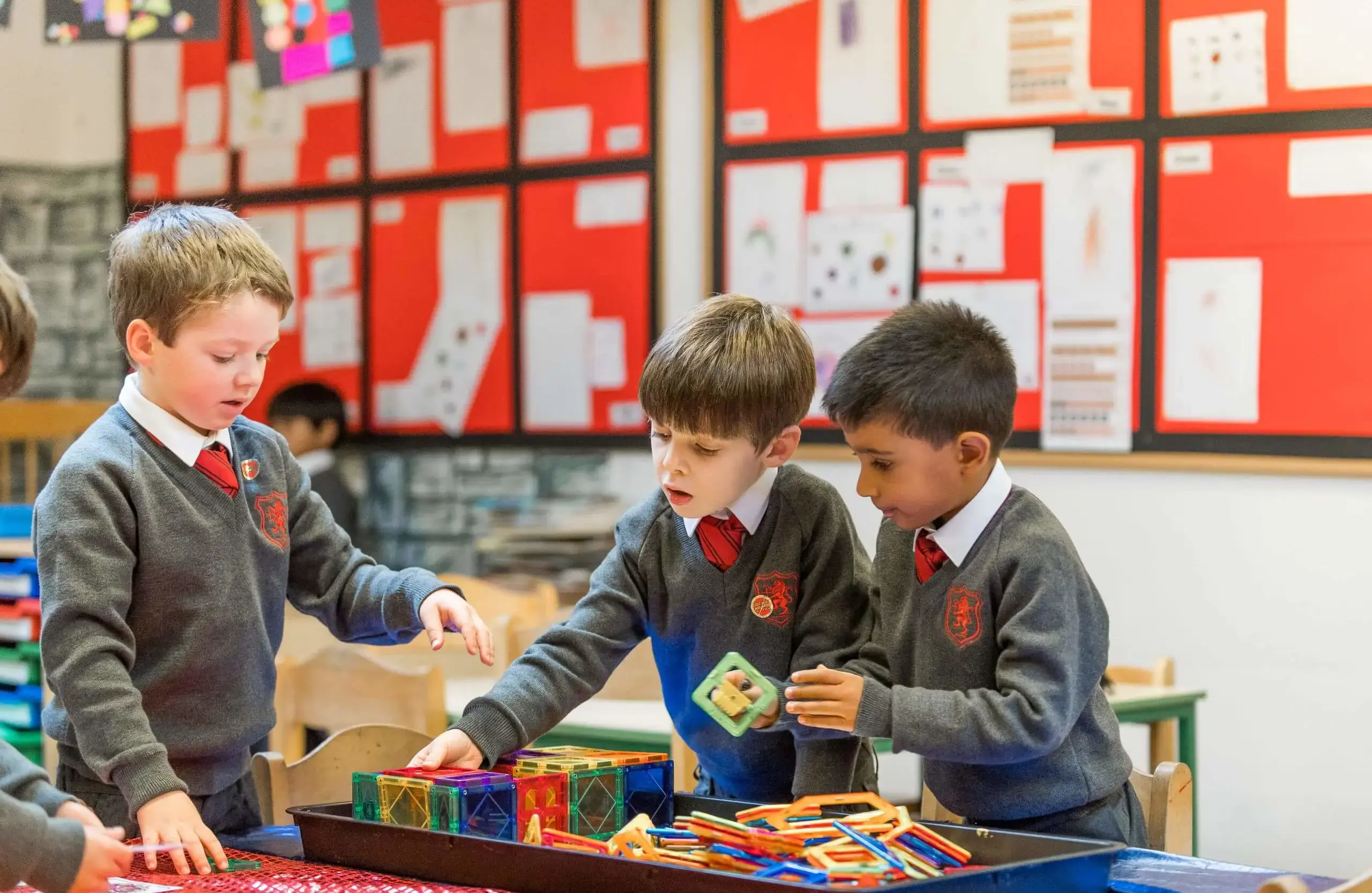 Shrewsbury House Pre-Prep students playing with magnetic construction blocks
