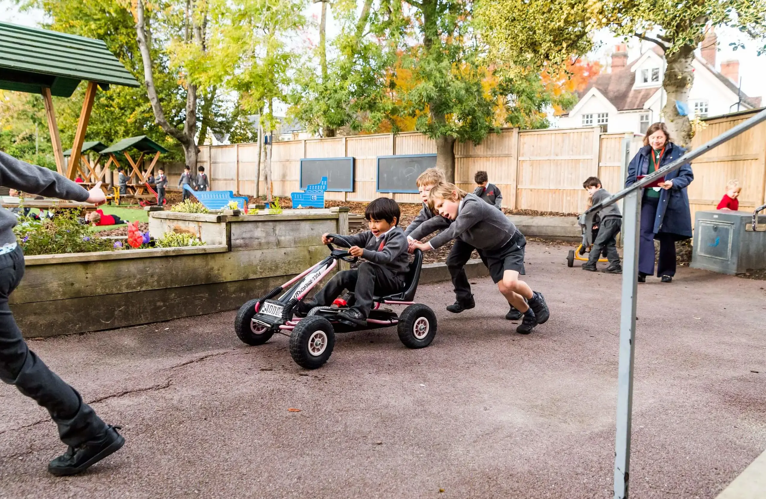 Shrewsbury House Pre-Prep students playing with a pedal Go Kart
