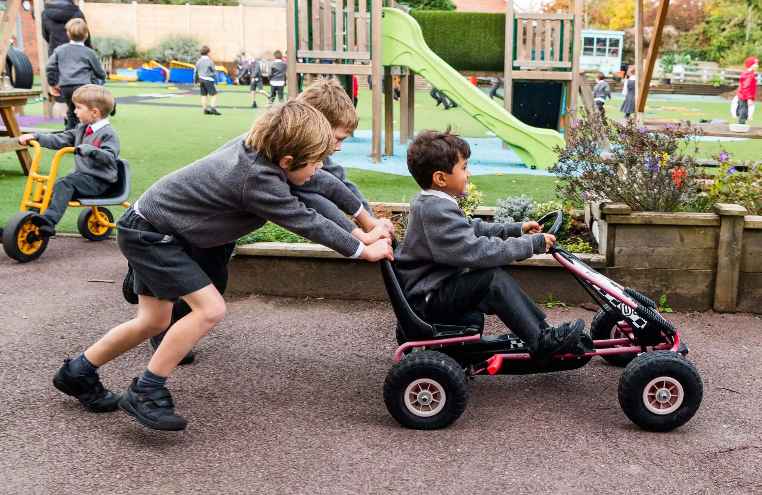 Shrewsbury House Pre-Prep students playing with a pedal Go Kart