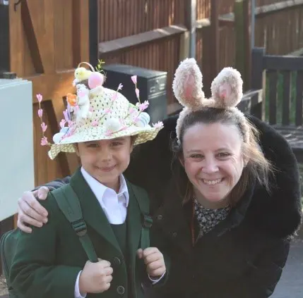 Teacher and Student in Easter hat and bunny ears