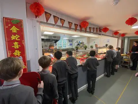 Boys in line for buffet