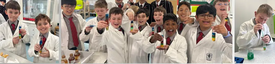 Year 5 students with beakers