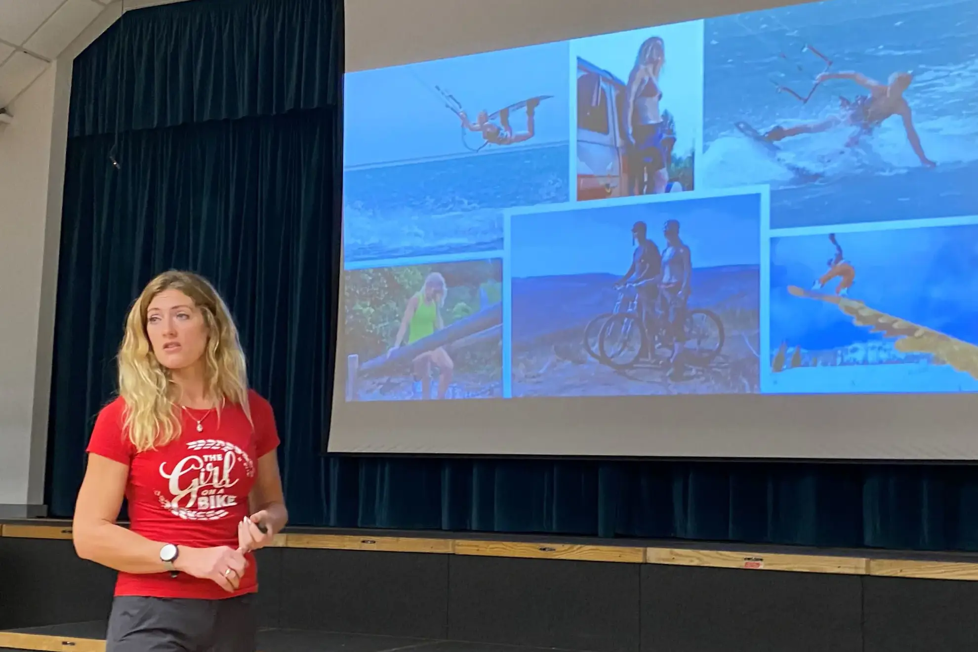 Teacher giving a presentation about outdoor sports